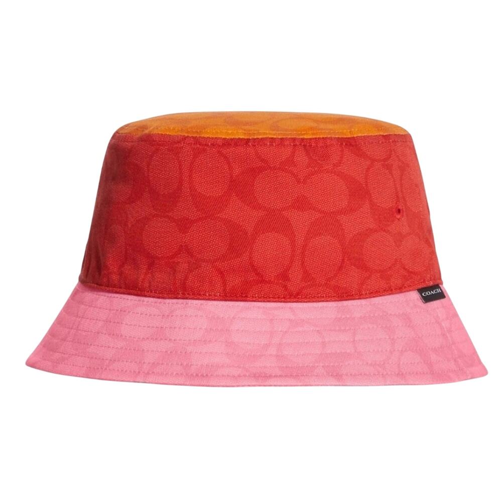 COACH BUCKET HAT IN COLORBLOCK COLORS RED / PINK / ORANGE